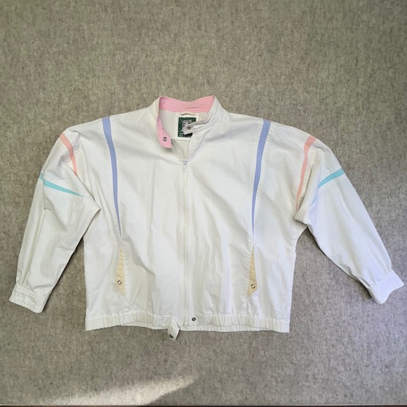 WHITE TIGER Jackets & Blazers - Vintage White Tiger 80s Sporty Track Jacket Retro Pastel Stripe Zip Up Size M‎